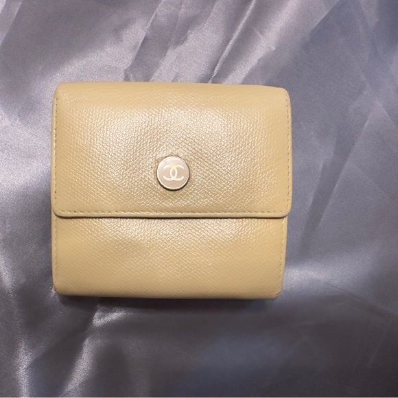 CHANEL - Timeless Chanel Coco Mark Beige Wallet with COA - Picture 1 of 12